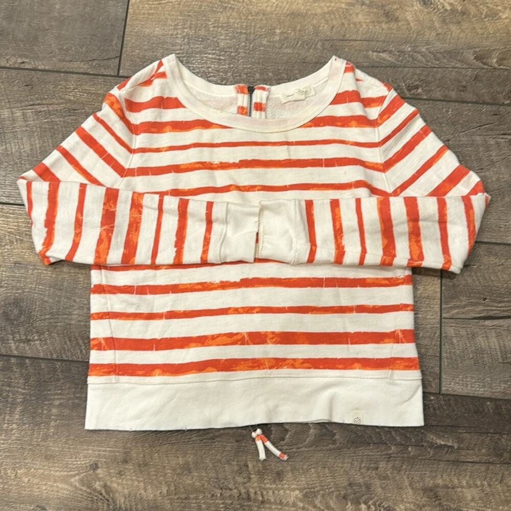Treasure & Bond Women's Striped Cotton Sweater Cream Orange Size M